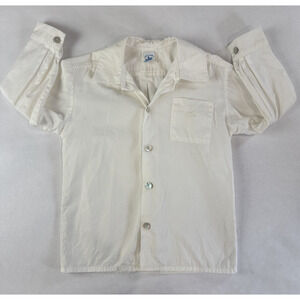 Charabia Paris Junior Couture Shirt White Linen Blend Mother Pearl Buttons 5/6